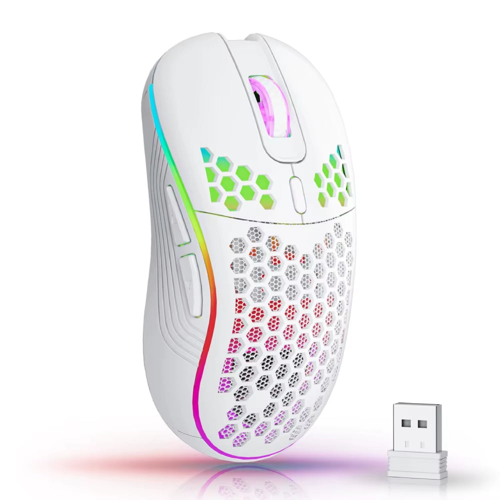 2.4G Wireless Mouse Lightweight Honeycomb Design Rechargeable RGB Backlight Mouse with USB Receiver Adjustable DPI