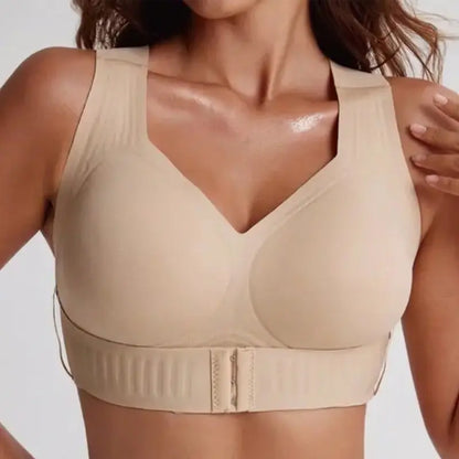 Women'S Wirefree Posture Shaping Sports Bra - Animal Print V-Neck, Breathable Mesh, Removable Pads, Gentle Support, Machine Washable, Workout Bralette, Soft Comfortable Unlined, Push Up, for Yoga & Gym