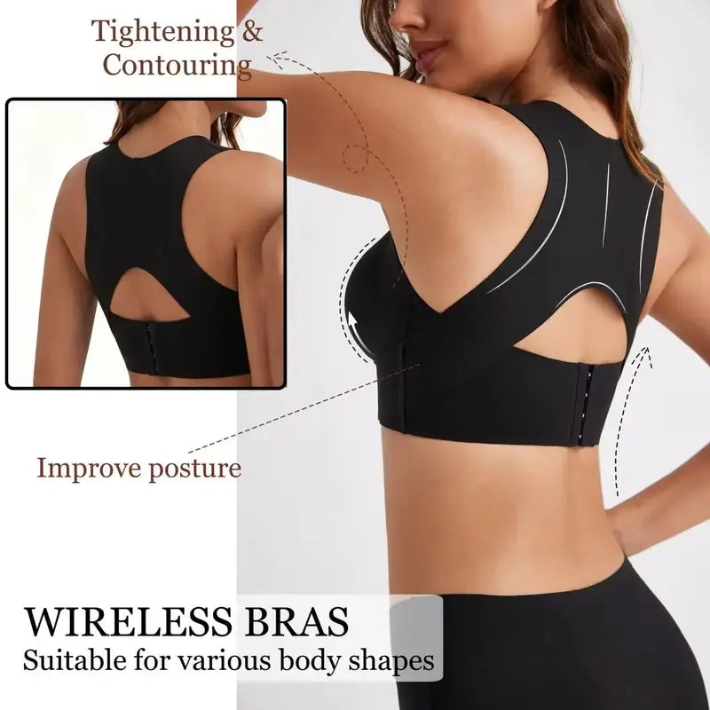Women'S Wirefree Posture Shaping Sports Bra - Animal Print V-Neck, Breathable Mesh, Removable Pads, Gentle Support, Machine Washable, Workout Bralette, Soft Comfortable Unlined, Push Up, for Yoga & Gym