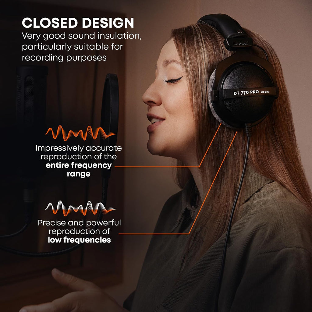 DT 770 Pro (80 Ohm), Closed-Back Studio Headphones, Black