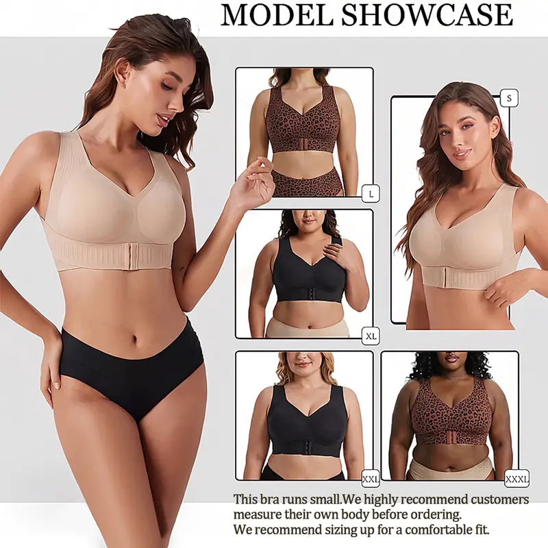 Women'S Wirefree Posture Shaping Sports Bra - Animal Print V-Neck, Breathable Mesh, Removable Pads, Gentle Support, Machine Washable, Workout Bralette, Soft Comfortable Unlined, Push Up, for Yoga & Gym