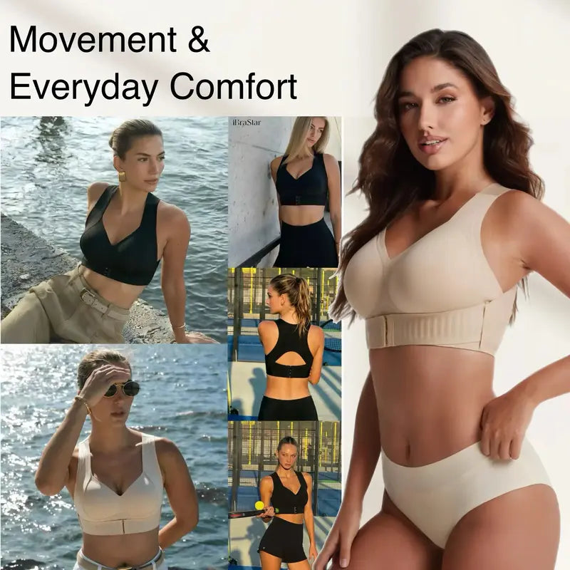 Women'S Wirefree Posture Shaping Sports Bra - Animal Print V-Neck, Breathable Mesh, Removable Pads, Gentle Support, Machine Washable, Workout Bralette, Soft Comfortable Unlined, Push Up, for Yoga & Gym