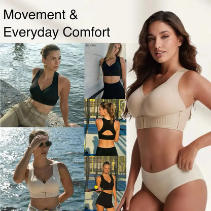 Women'S Wirefree Posture Shaping Sports Bra - Animal Print V-Neck, Breathable Mesh, Removable Pads, Gentle Support, Machine Washable, Workout Bralette, Soft Comfortable Unlined, Push Up, for Yoga & Gym